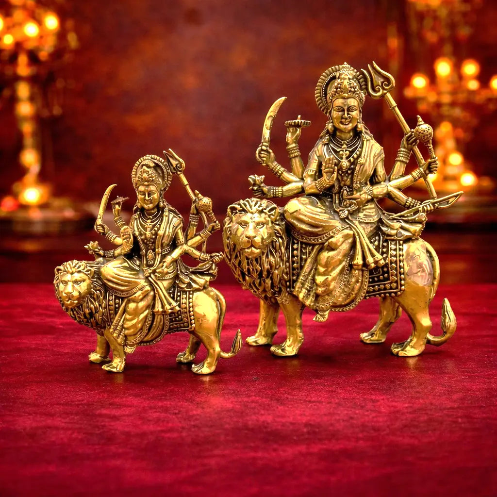 Brass Lightweight Goddess Durga Idol Sitting on Lion Vedansh Craft