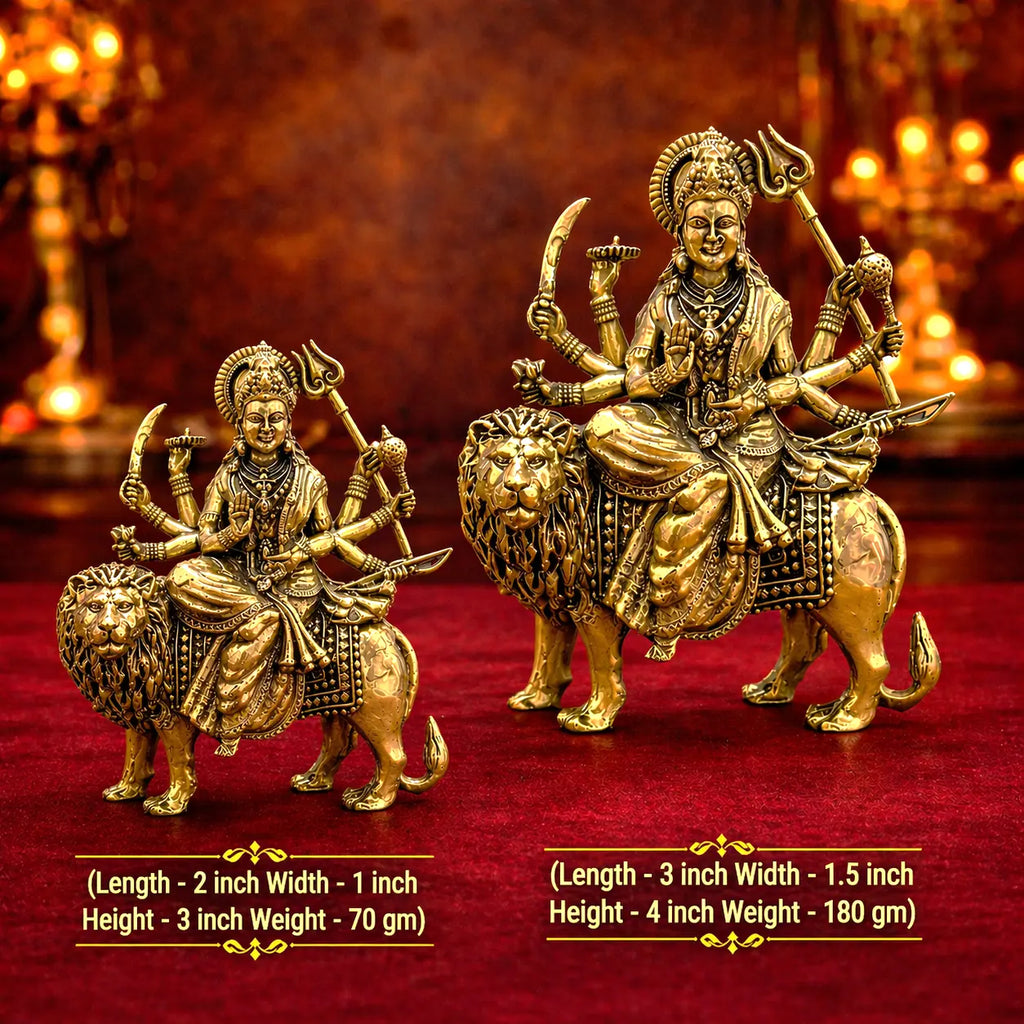 Brass Lightweight Goddess Durga Idol Sitting on Lion Vedansh Craft