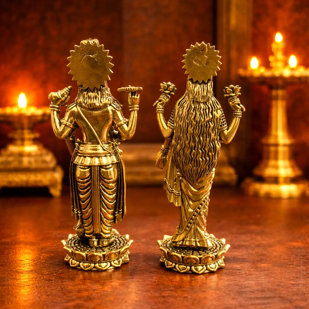 Brass Vishnu Lakshmi Standing Lightweight Idol Set (6 Inch) Vedansh Craft
