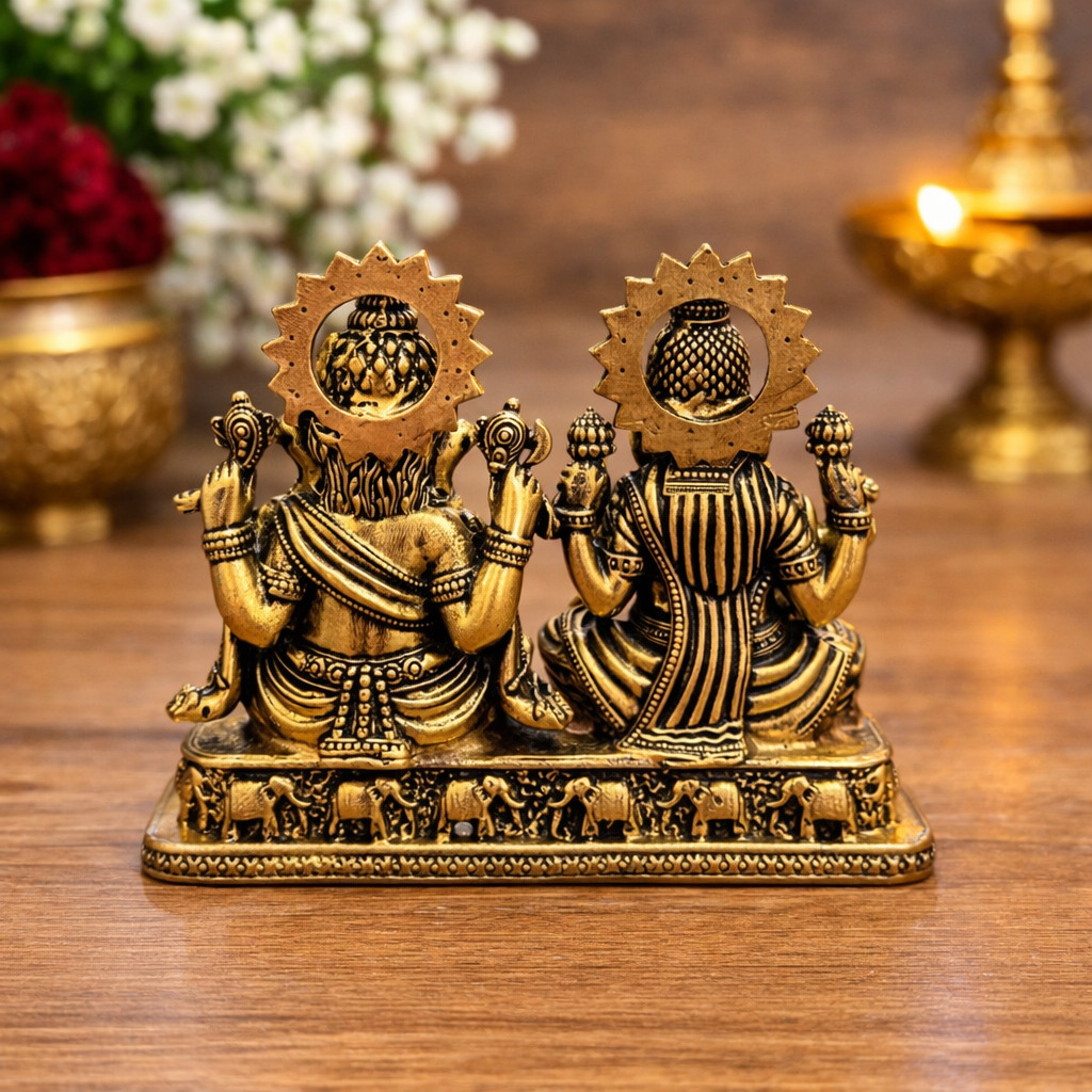 Brass Lightweight Sitting Ganesha and Lakshmi Idol (2.8 Inch) Vedansh Craft