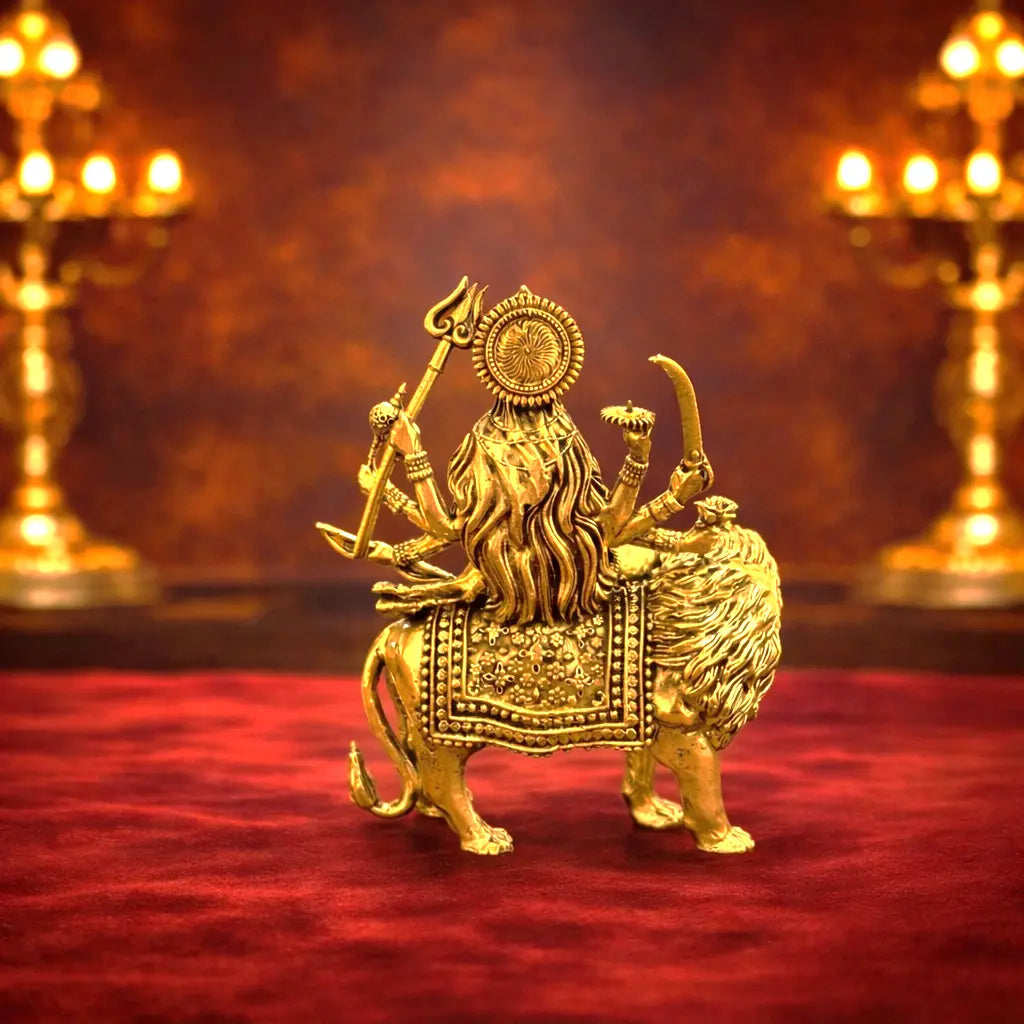 Brass Lightweight Goddess Durga Idol Sitting on Lion Vedansh Craft