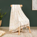 Checkered White And Mustard Yellow Tassel Cotton Throw Nestasia