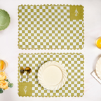 Checkered Embroidered Cotton Table Mat Green Set Of 6 Nestasia