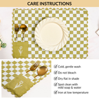 Checkered Embroidered Cotton Table Mat Green Set Of 6 Nestasia