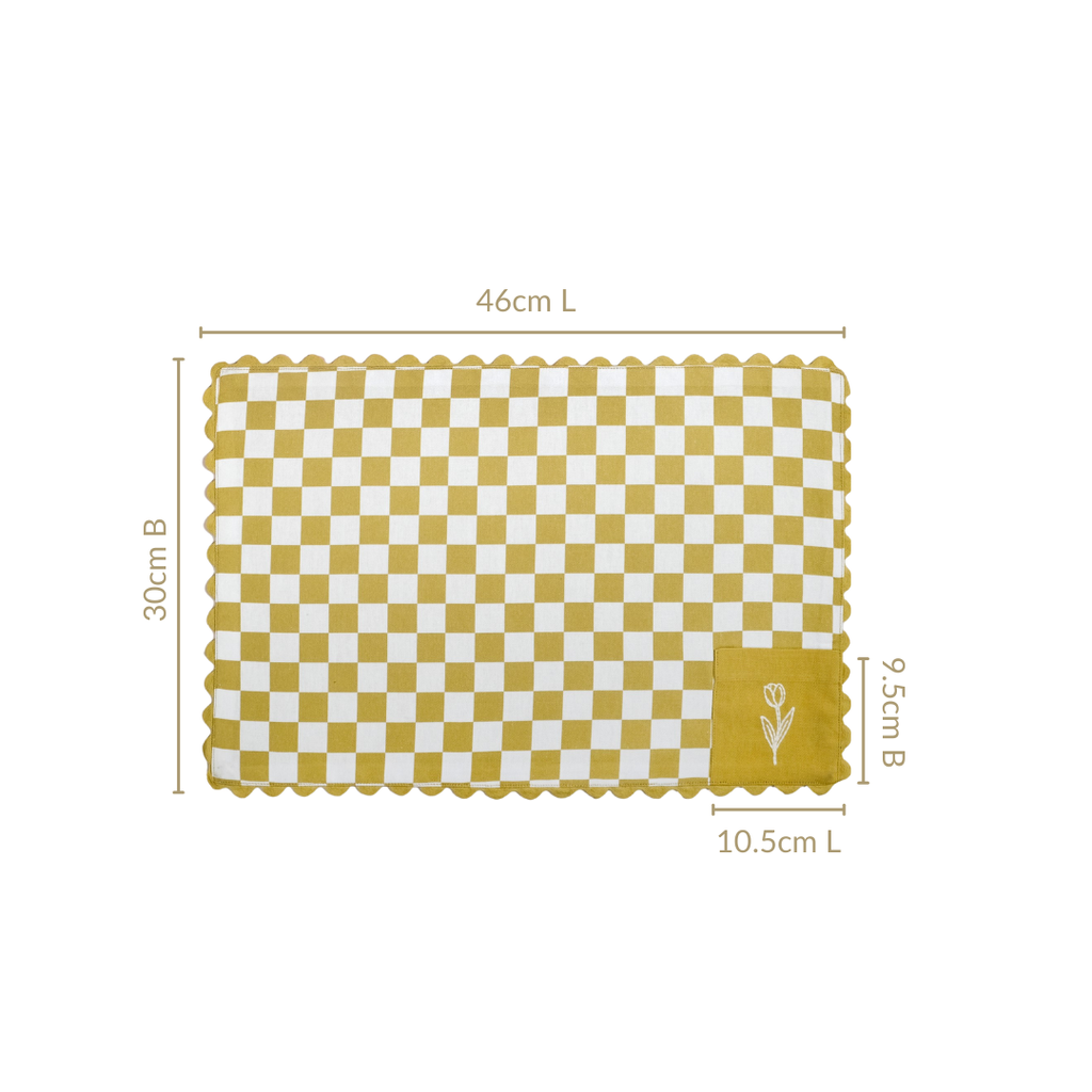 Checkered Embroidered Cotton Table Mat Green Set Of 6 Nestasia