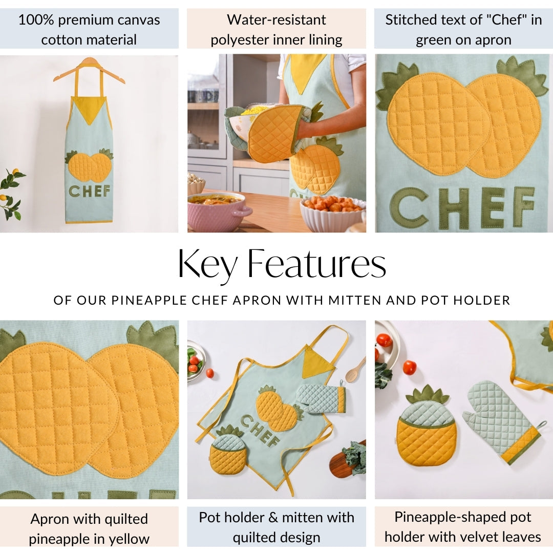 Pineapple Chef Apron With Mitten And Pot Holder Nestasia