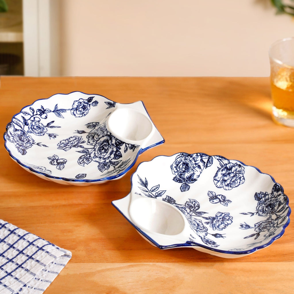 Chinoiserie Blue Ceramic Section Plates Set Of 2 Nestasia