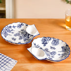 Chinoiserie Blue Ceramic Section Plates Set Of 2 Nestasia
