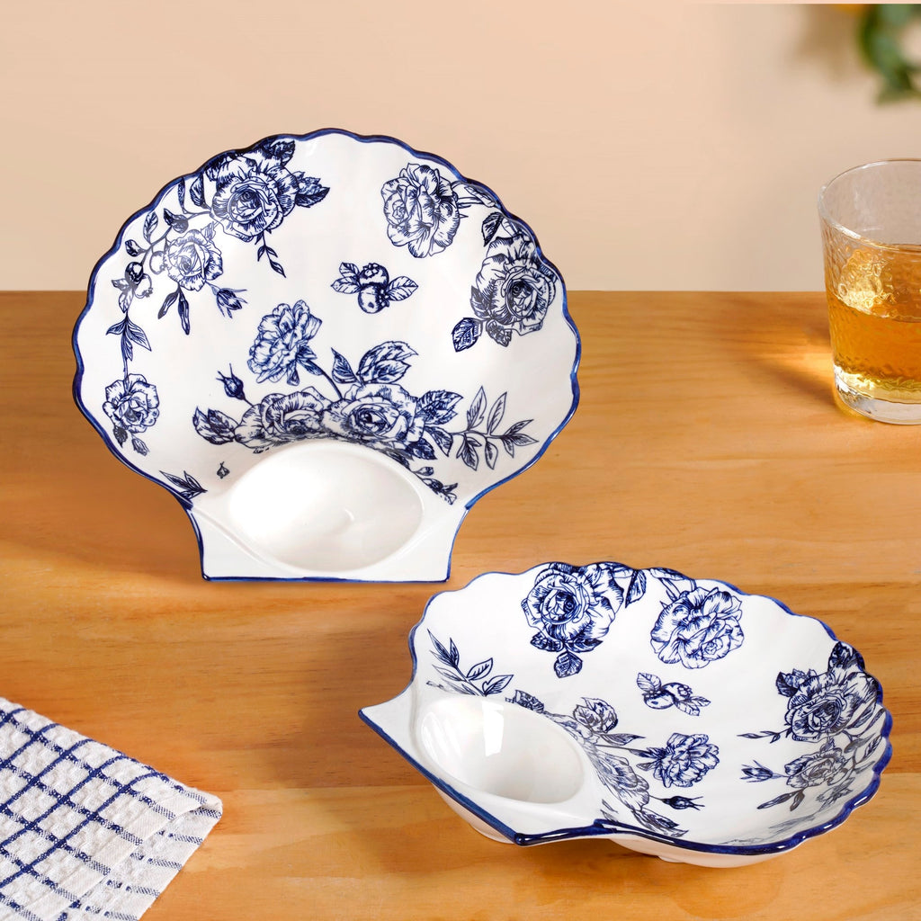 Chinoiserie Blue Ceramic Section Plates Set Of 2 Nestasia