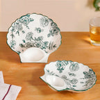Chinoiserie Green Ceramic Section Plates Set Of 2 Nestasia