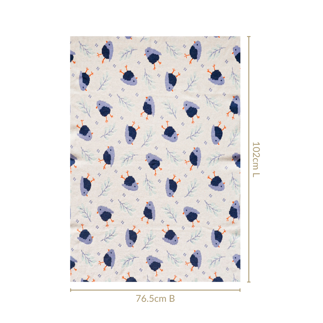 Chirpy Bluebird Knitted Cotton Throw For Toddlers 102x76cm Nestasia