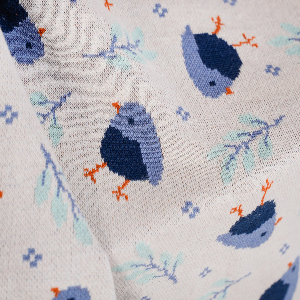 Chirpy Bluebird Knitted Cotton Throw For Toddlers 102x76cm Nestasia