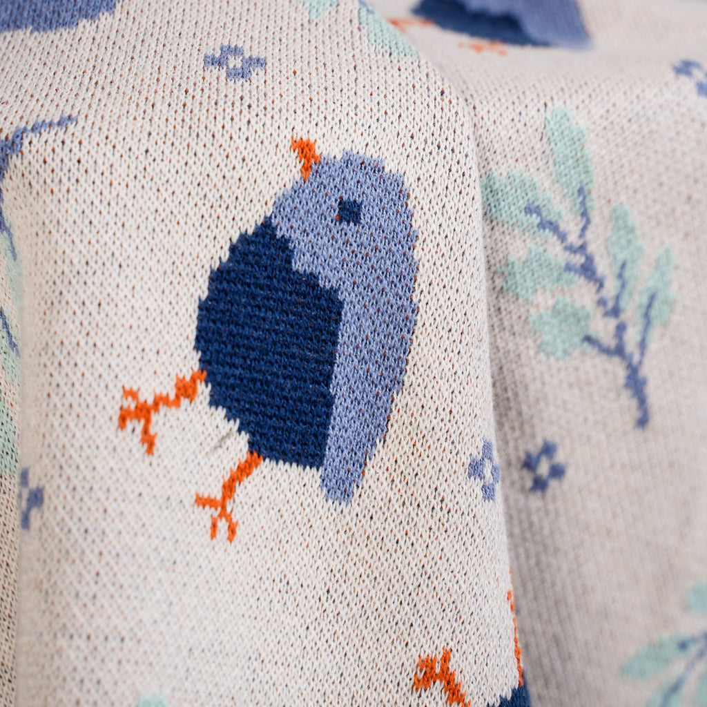 Chirpy Bluebird Knitted Cotton Throw For Toddlers 102x76cm Nestasia