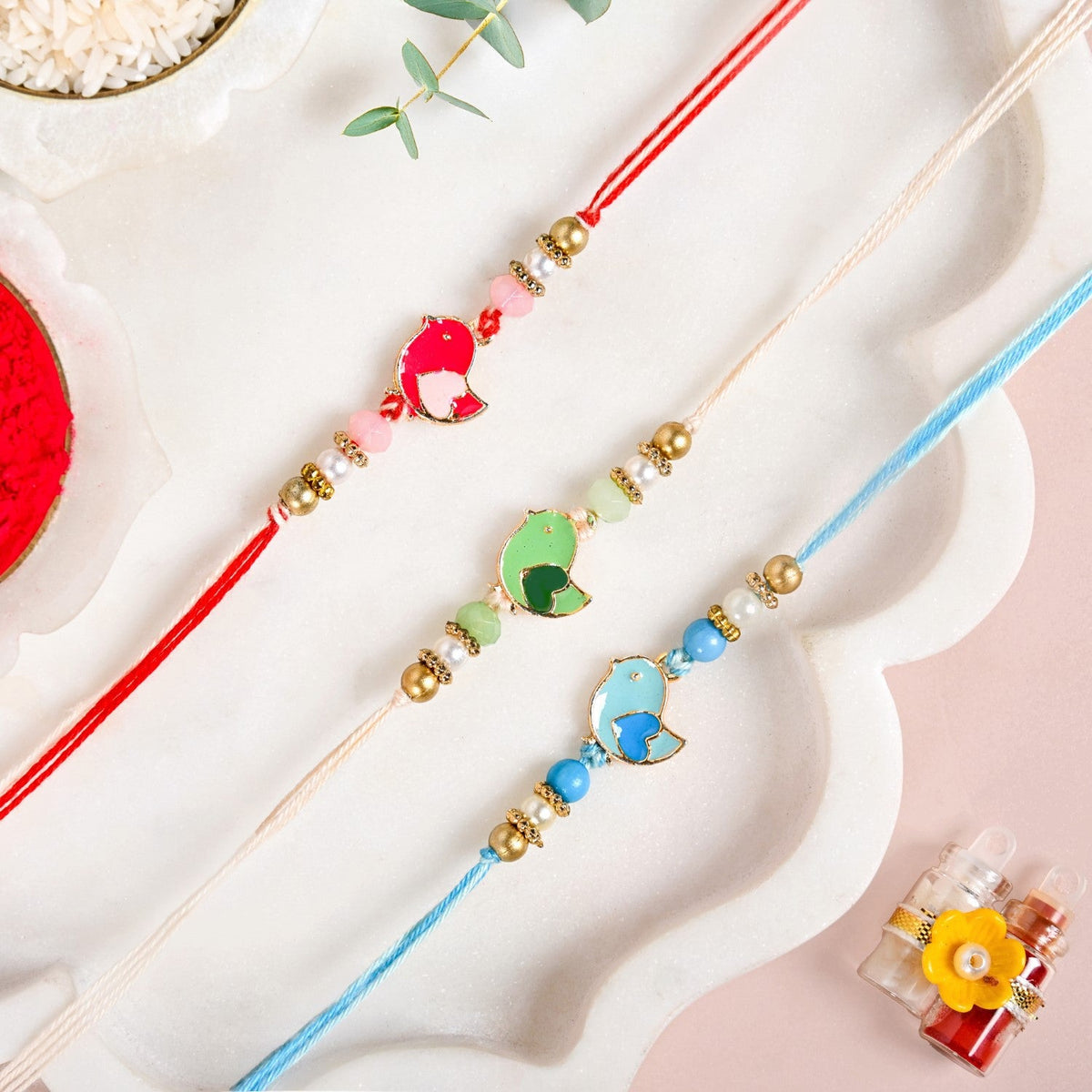 Chirpy Charm Trio Rakhi Gift Set Nestasia
