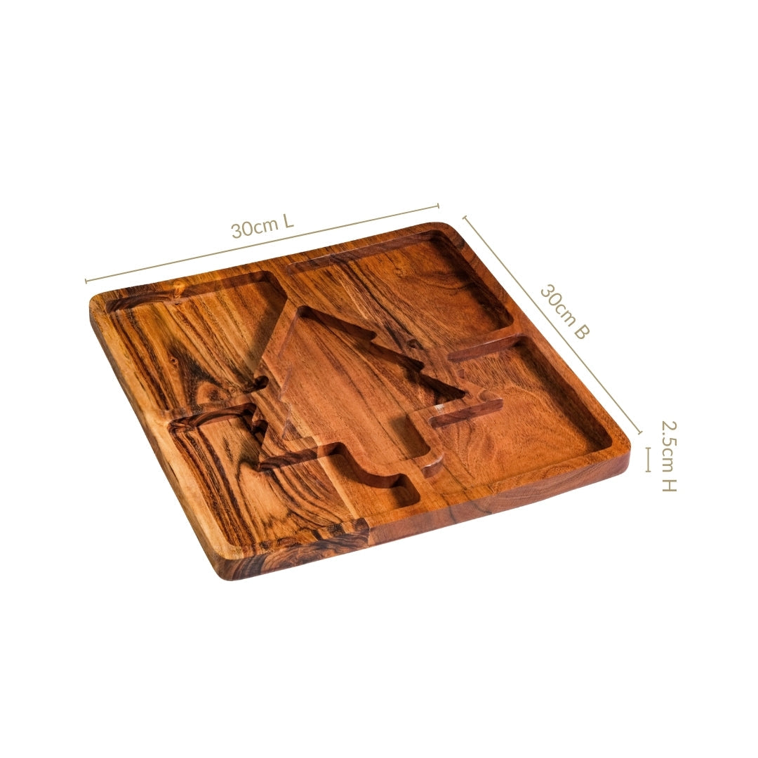 Christmas Tree Acacia Wood Serving Platter 30x30cm Nestasia