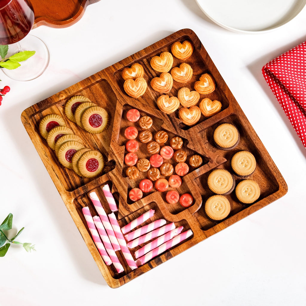 Christmas Tree Acacia Wood Serving Platter 30x30cm Nestasia