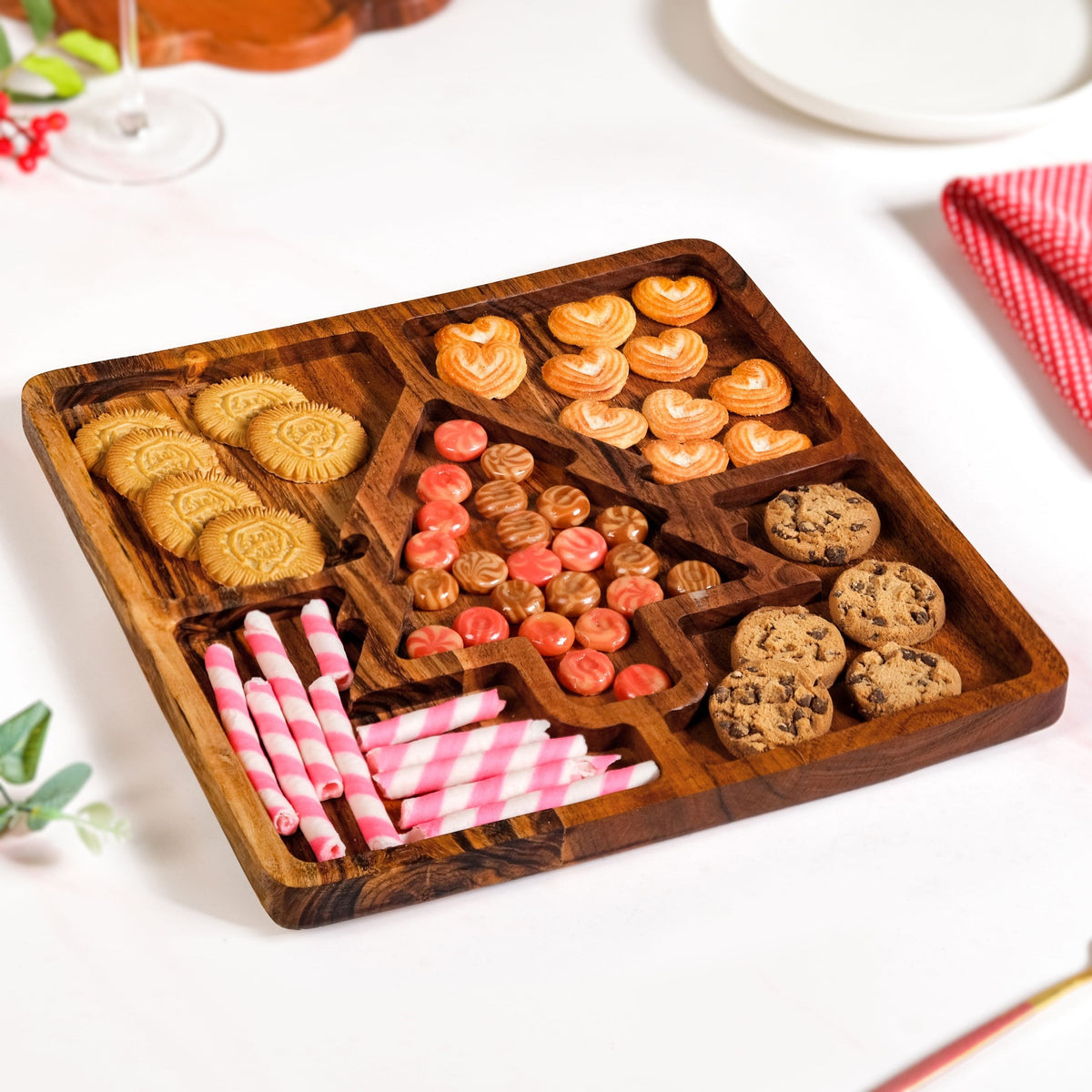 Christmas Tree Acacia Wood Serving Platter 30x30cm Nestasia