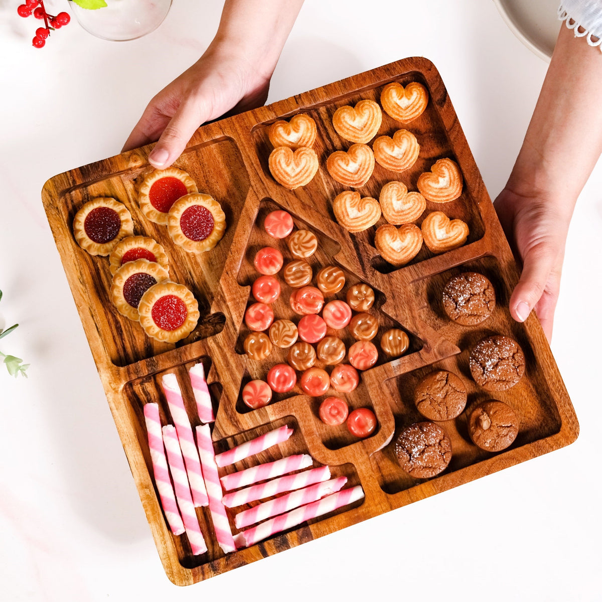 Christmas Tree Acacia Wood Serving Platter 30x30cm Nestasia