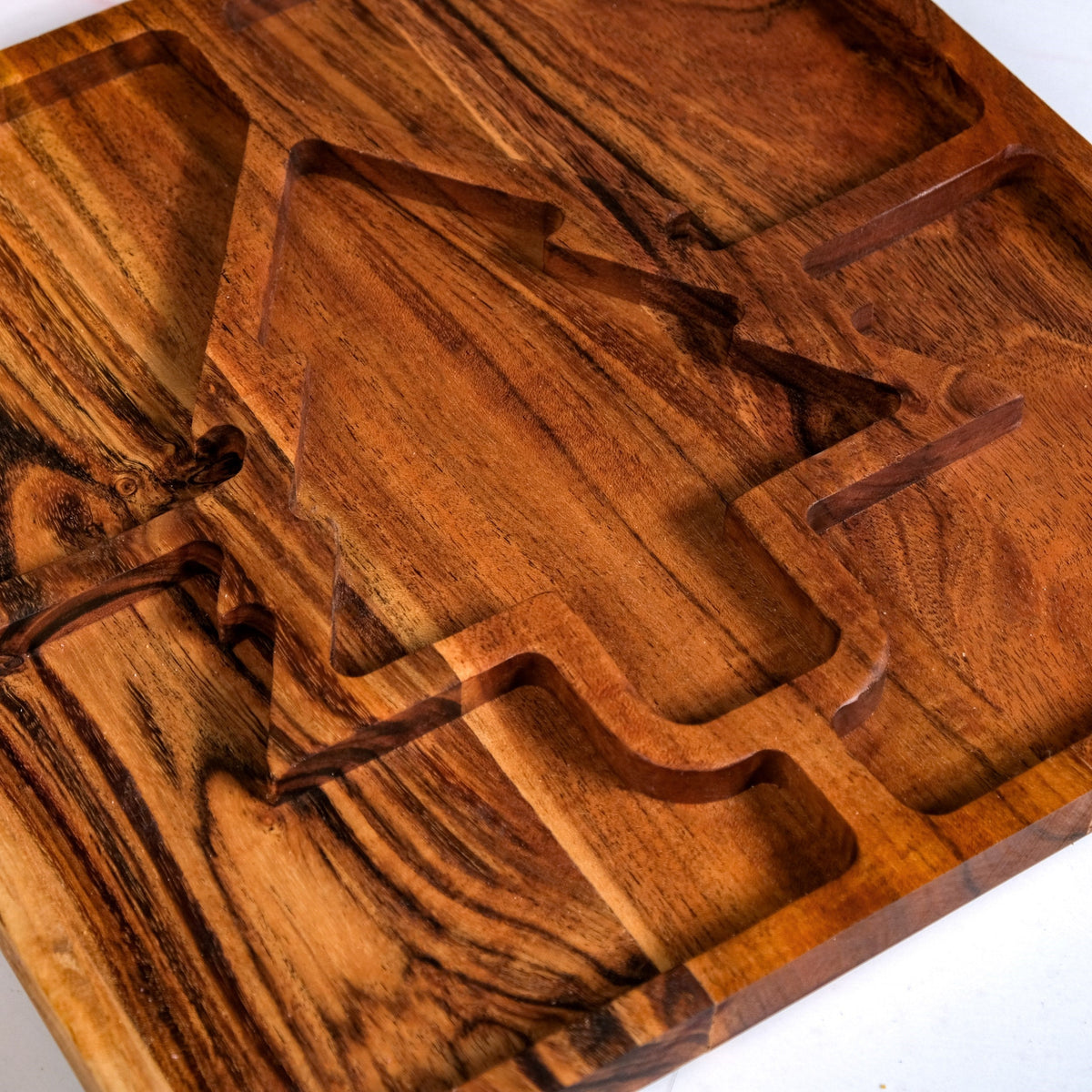 Christmas Tree Acacia Wood Serving Platter 30x30cm Nestasia