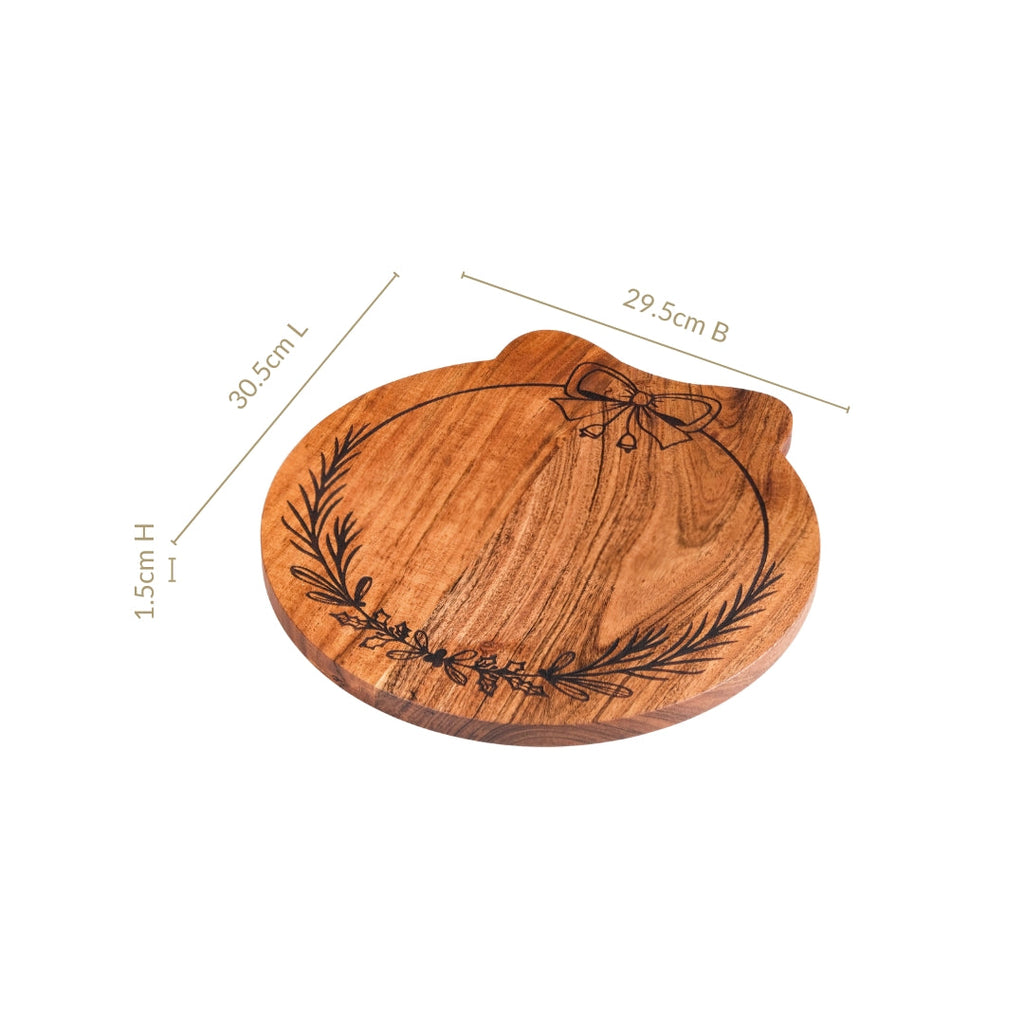 Christmas Wreath Acacia Serving Platter 30x29cm Nestasia