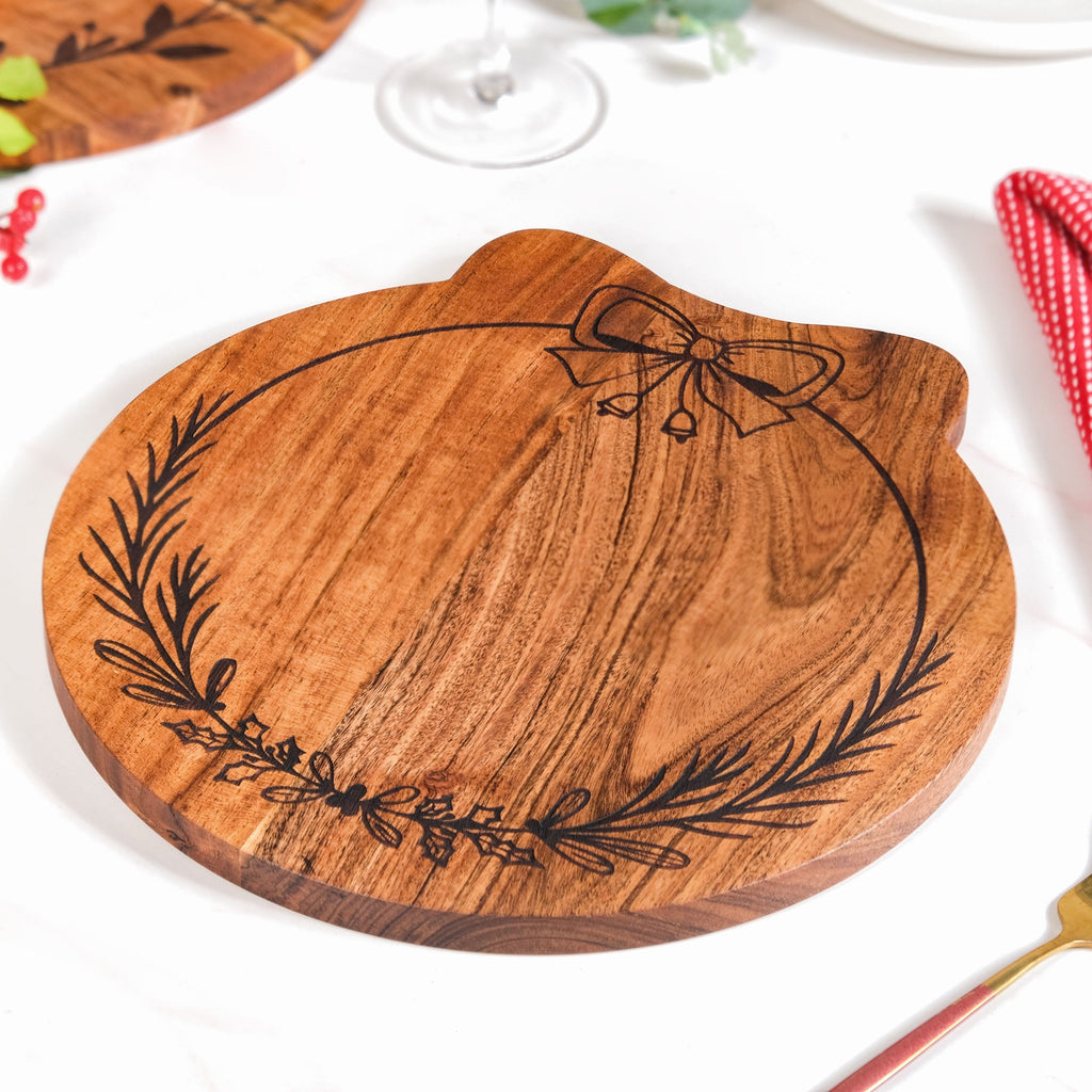 Christmas Wreath Acacia Serving Platter 30x29cm Nestasia