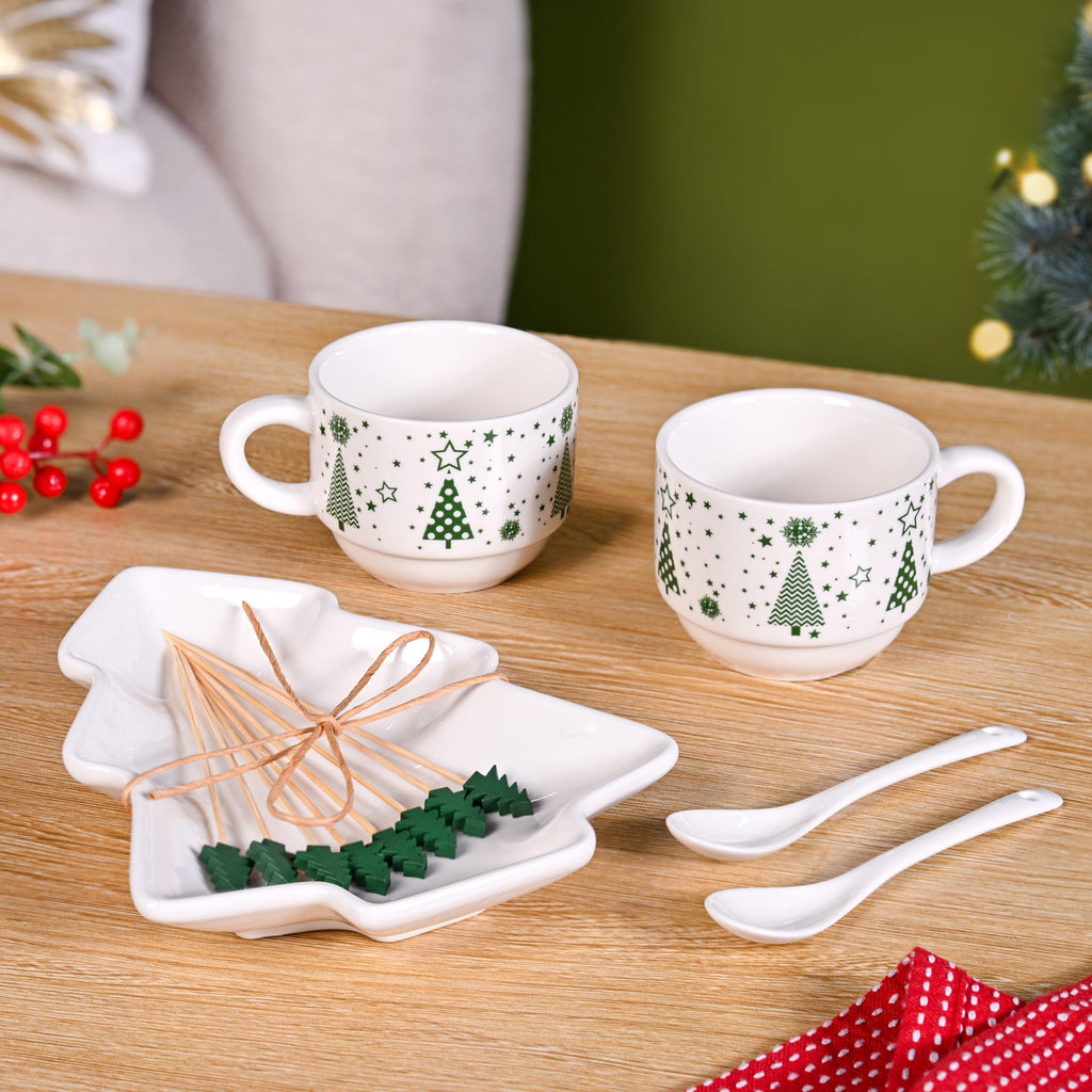 Christmas Cups Spoon Tree Platter Picks Gift Set Nestasia