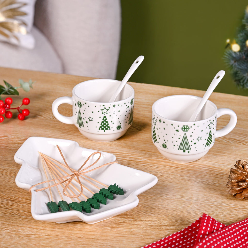 Christmas Cups Spoon Tree Platter Picks Gift Set Nestasia