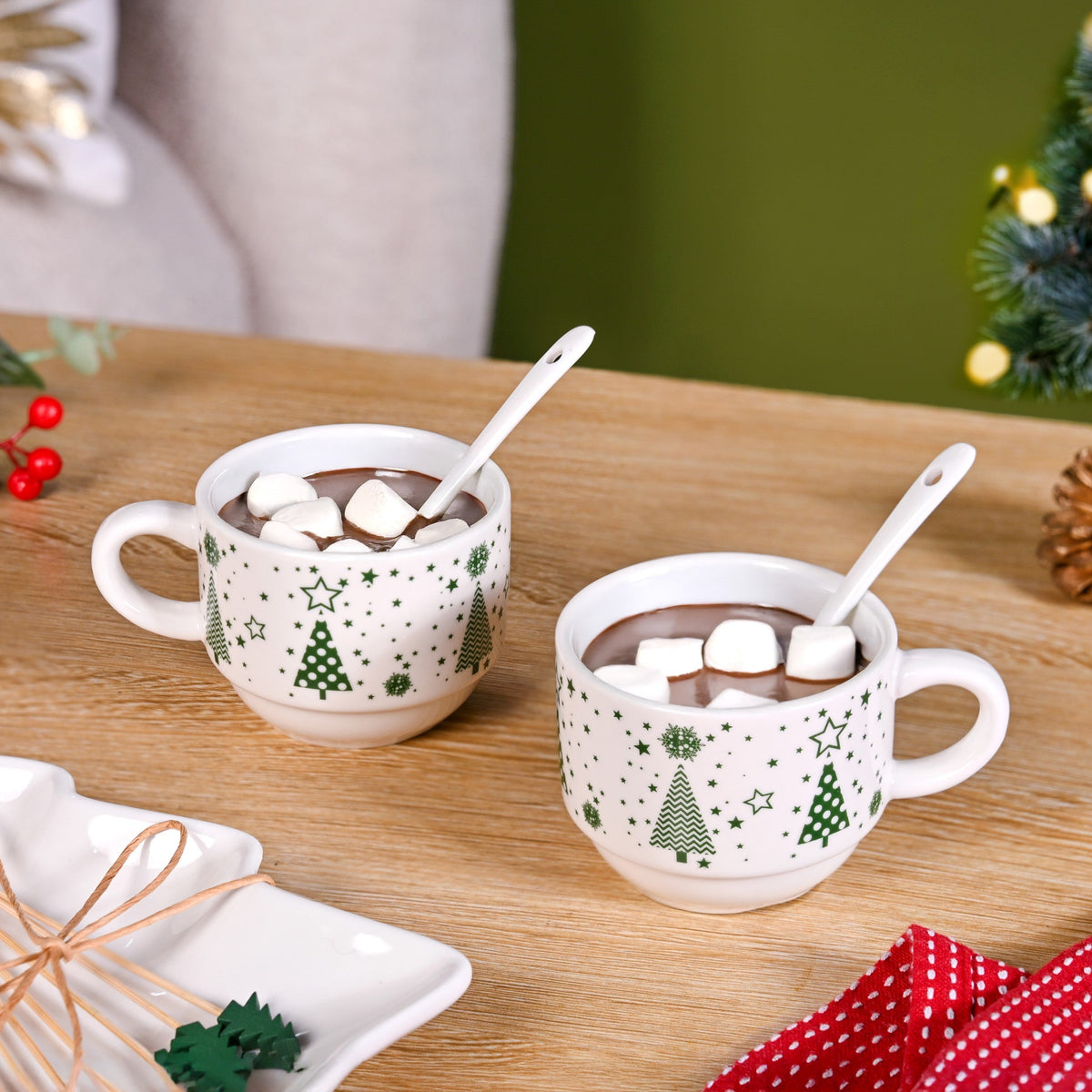 Christmas Cups Spoon Tree Platter Picks Gift Set Nestasia