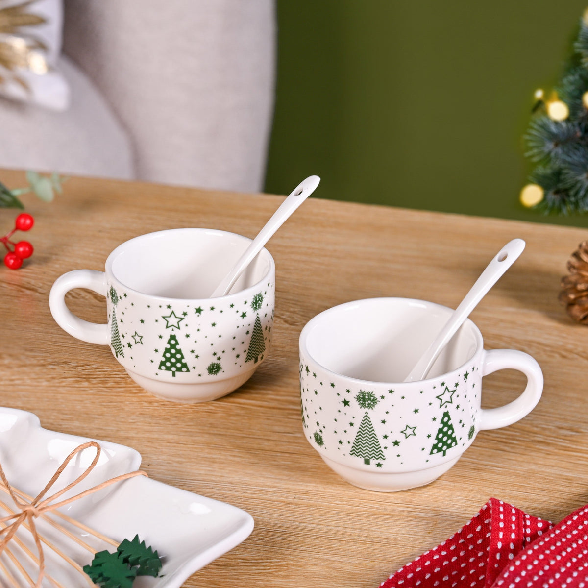Christmas Cups Spoon Tree Platter Picks Gift Set Nestasia