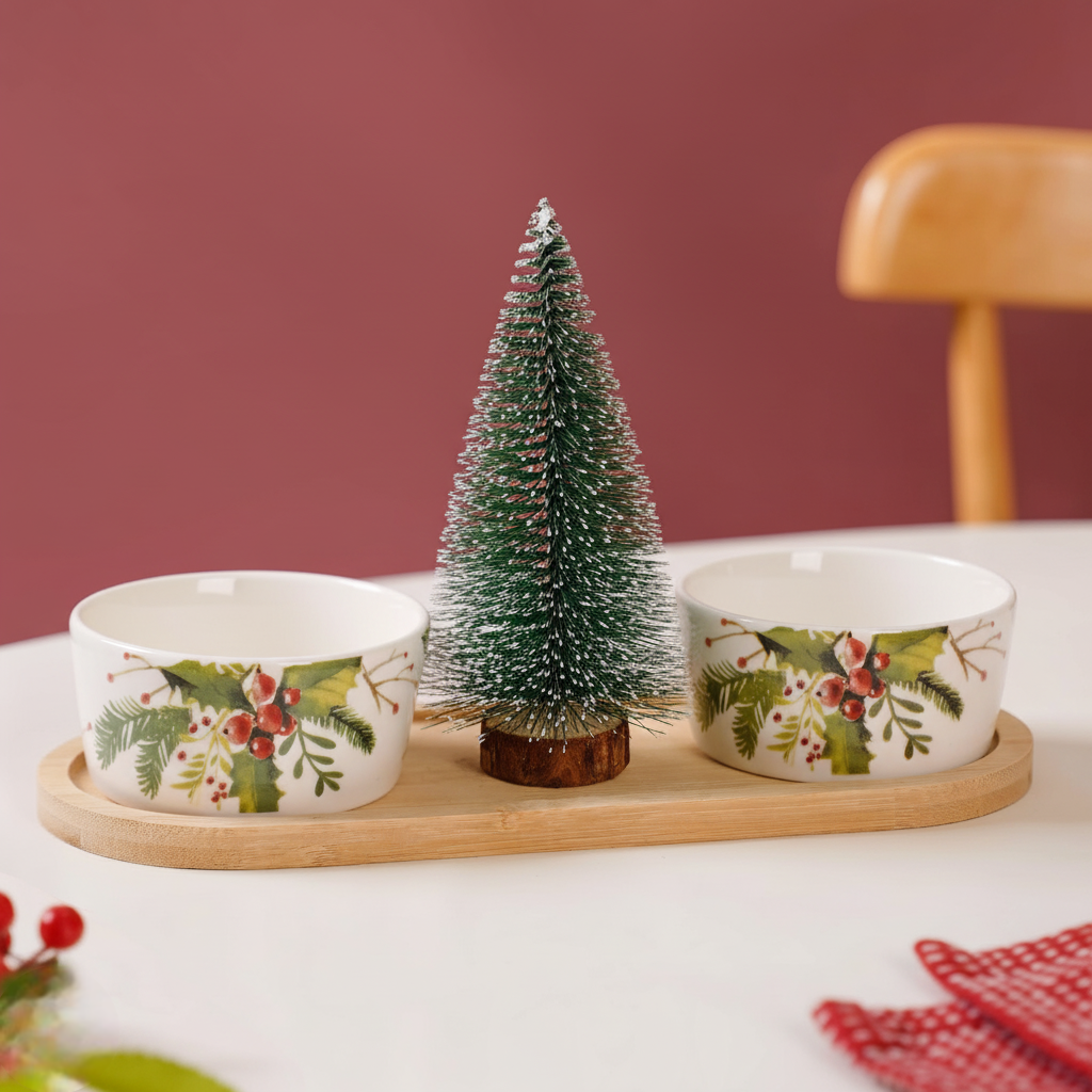 Christmas Pine Tree And Bowl Snack Platter Set Nestasia