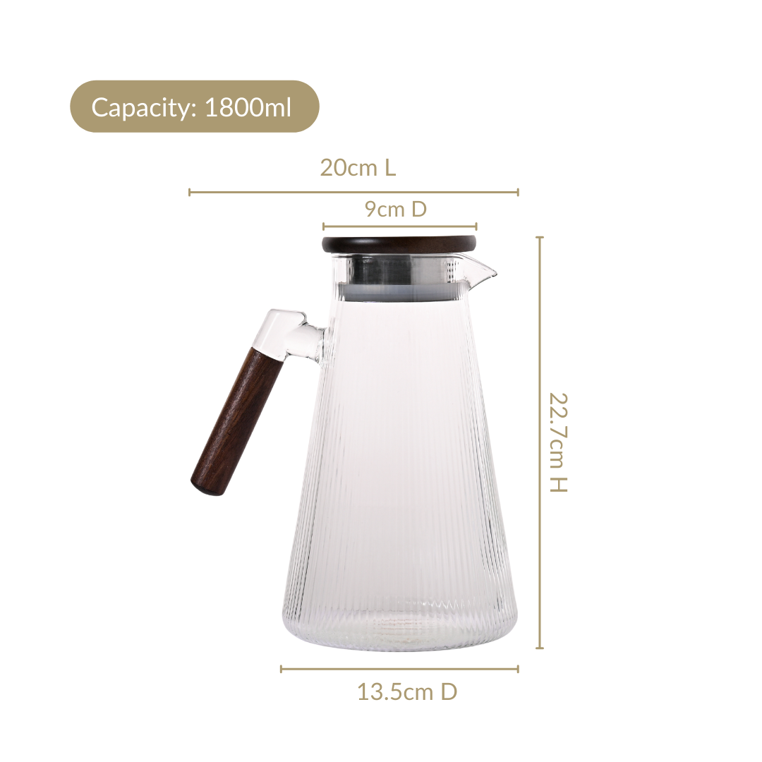 Borosilicate Glass Fluted Lemonade Jug With Lid 1800ml Nestasia