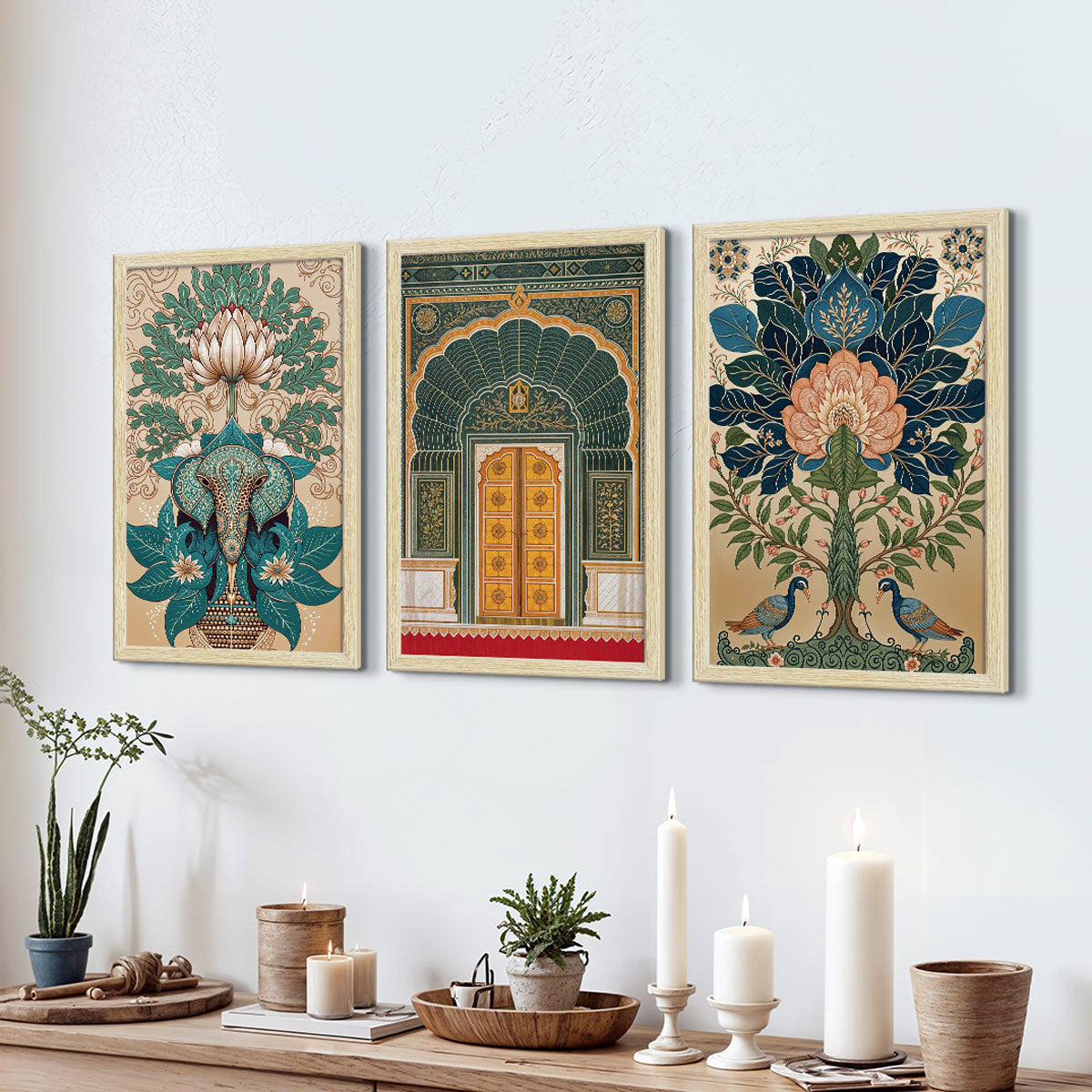 Floral Abstract Madhubani Art Paintings, Painting For Wall Living Room, Set of 3 AXIII-39 ArtX