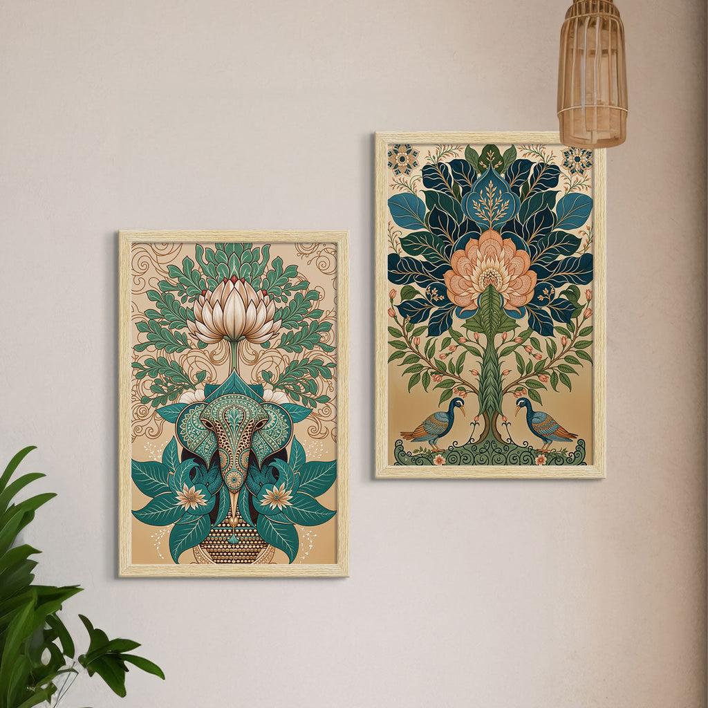 Floral Abstract Madhubani Art Paintings, Painting For Wall Living Room, Set of 3 AXIII-39 ArtX