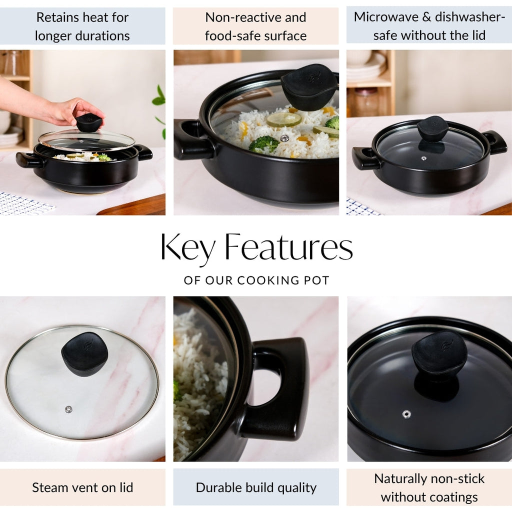 Classic Black Korean Ceramic Cooking Pot 2000ml Nestasia