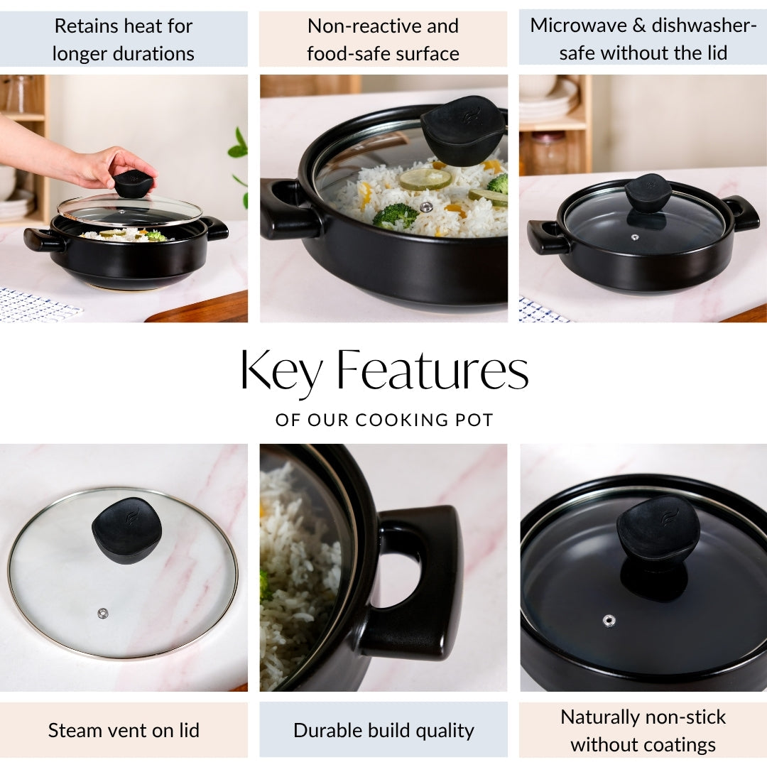 Classic Black Korean Ceramic Cooking Pot 2000ml Nestasia