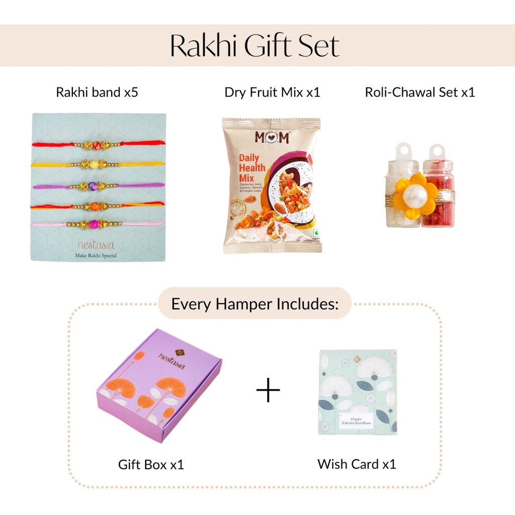 Set Of 5 Classic Rakhi Gift Pack for Brother Nestasia