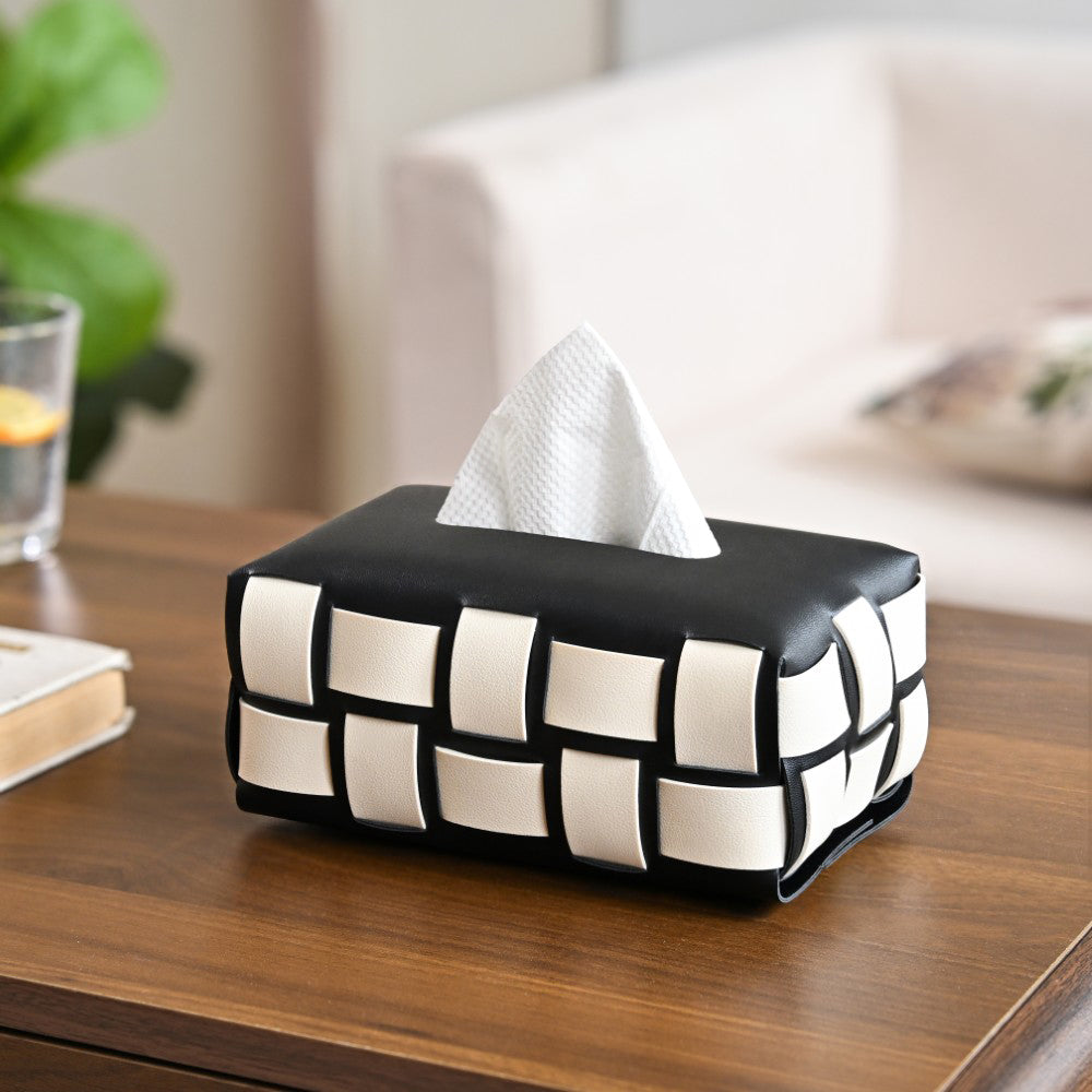 Classic Vegan Leather Tissue Box Black And White Nestasia