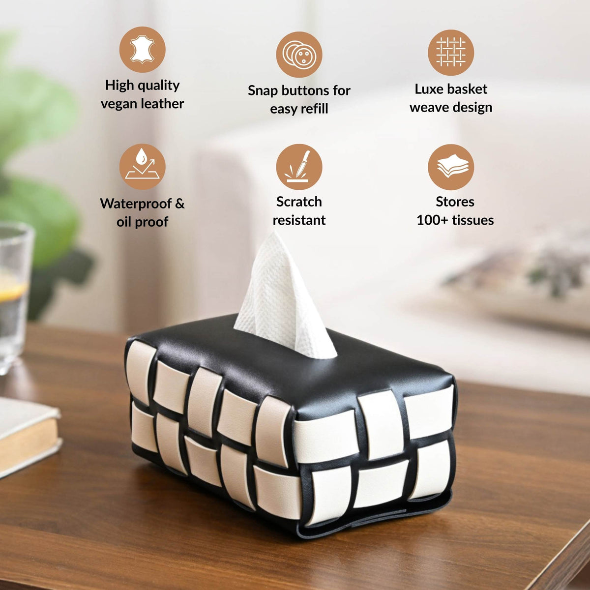 Classic Vegan Leather Tissue Box Black And White Nestasia