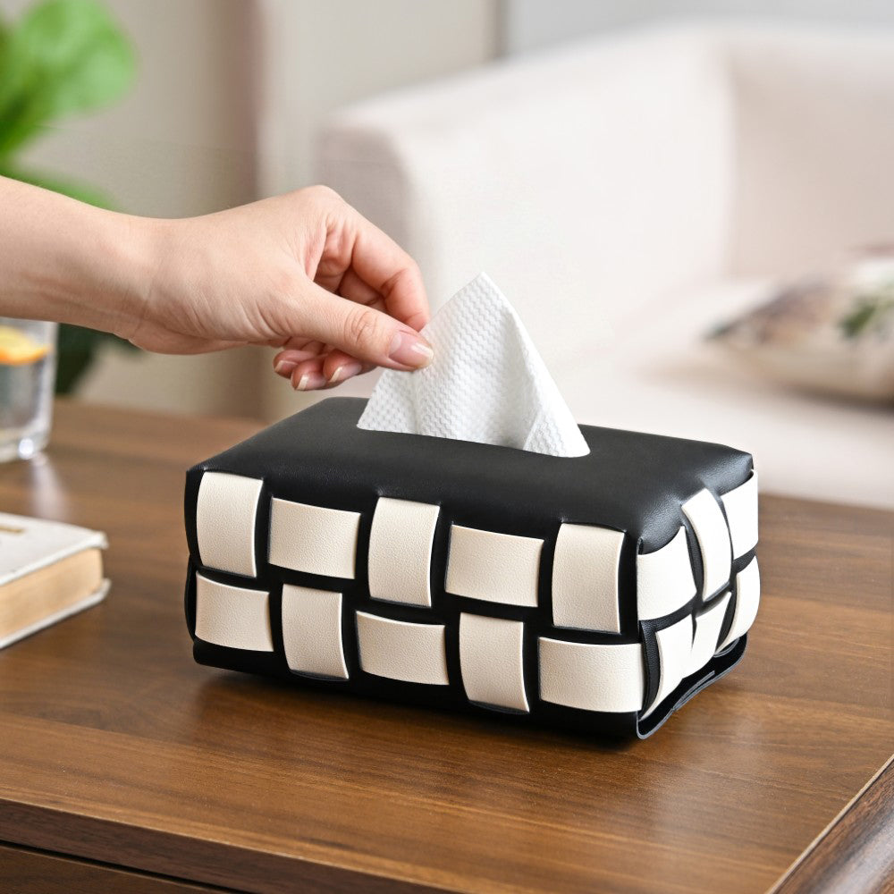 Classic Vegan Leather Tissue Box Black And White Nestasia