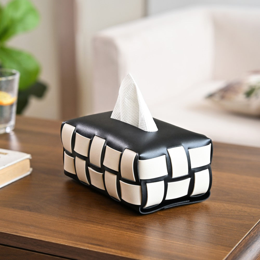 Classic Vegan Leather Tissue Box Black And White Nestasia