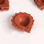 Petal Bordered Pure Terracotta Diyas Set Of 48 Nestasia
