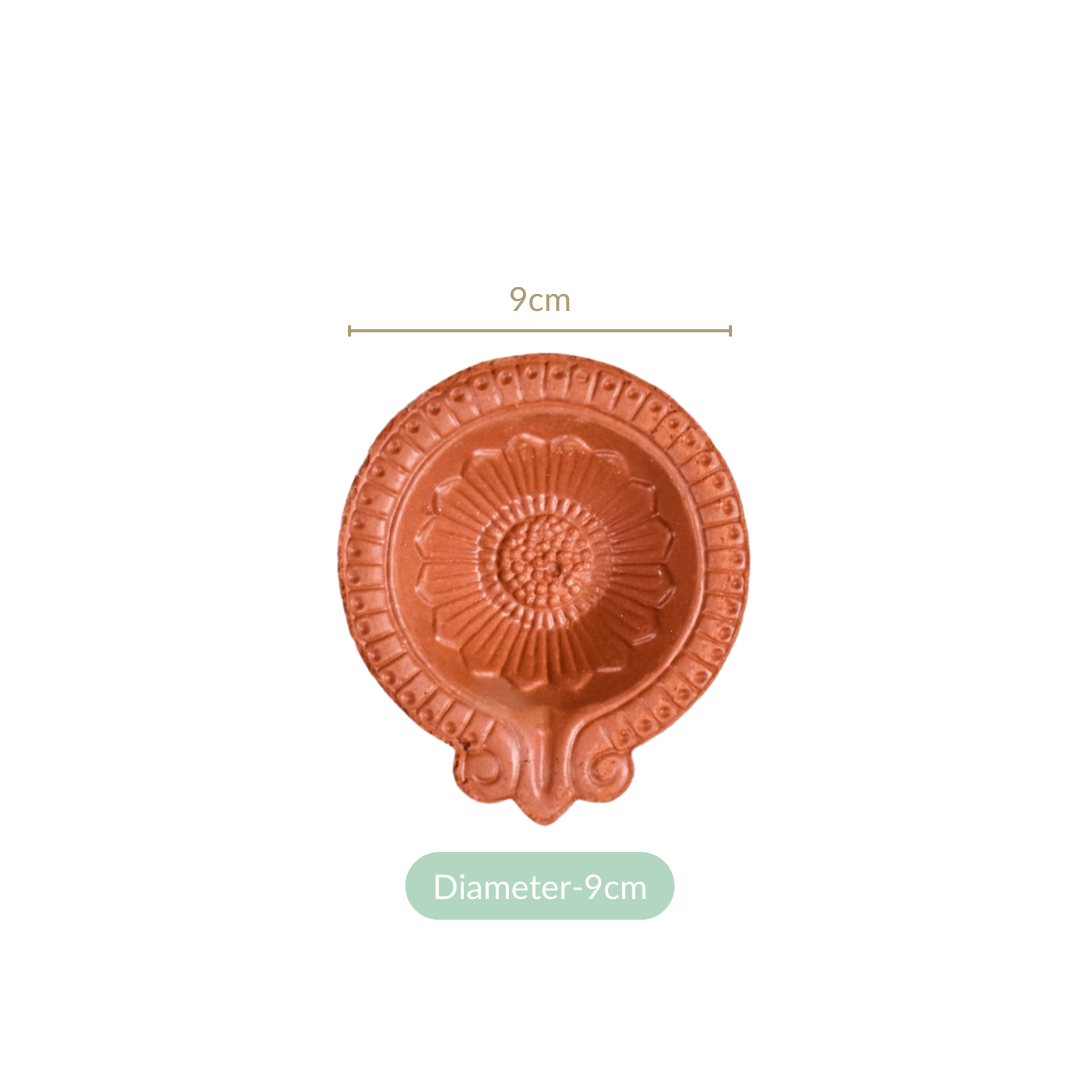 Sunflower Motif Pure Terracotta Clay Diyas Set Of 48 Nestasia