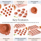 Sunflower Motif Pure Terracotta Clay Diyas Set Of 48 Nestasia
