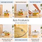 Clear Borosilicate Glass Cooking Pot With Lid 1800ml Nestasia