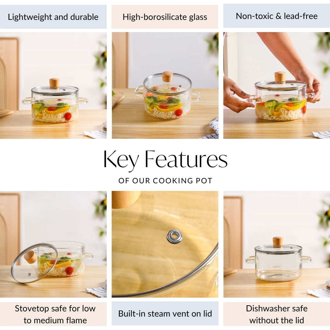 Clear Borosilicate Glass Cooking Pot With Lid 1800ml Nestasia