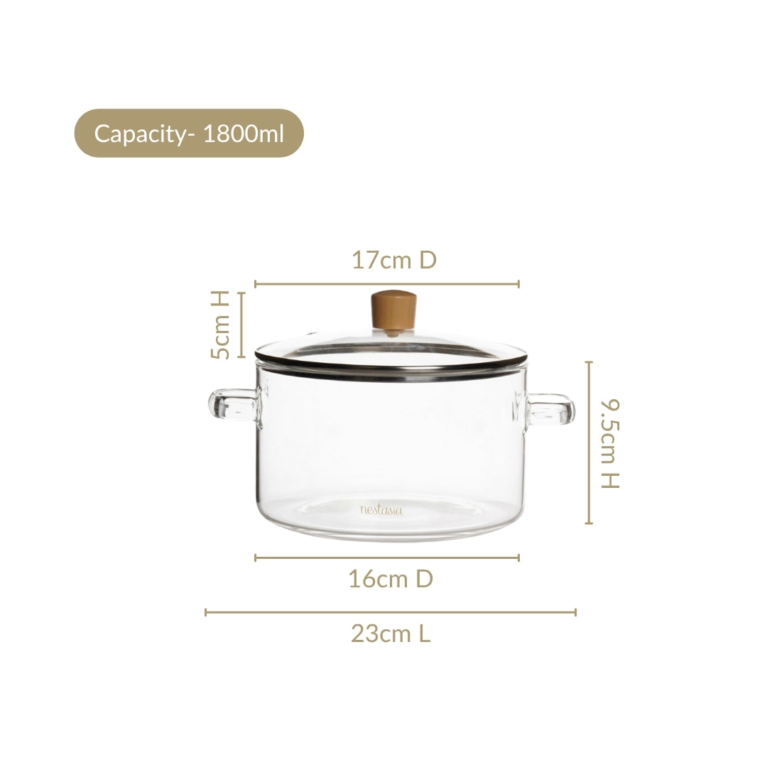 Clear Borosilicate Glass Cooking Pot With Lid 1800ml Nestasia