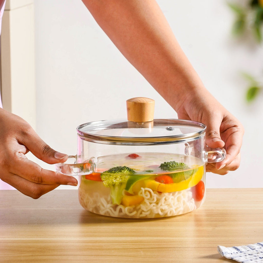 Clear Borosilicate Glass Cooking Pot With Lid 1800ml Nestasia