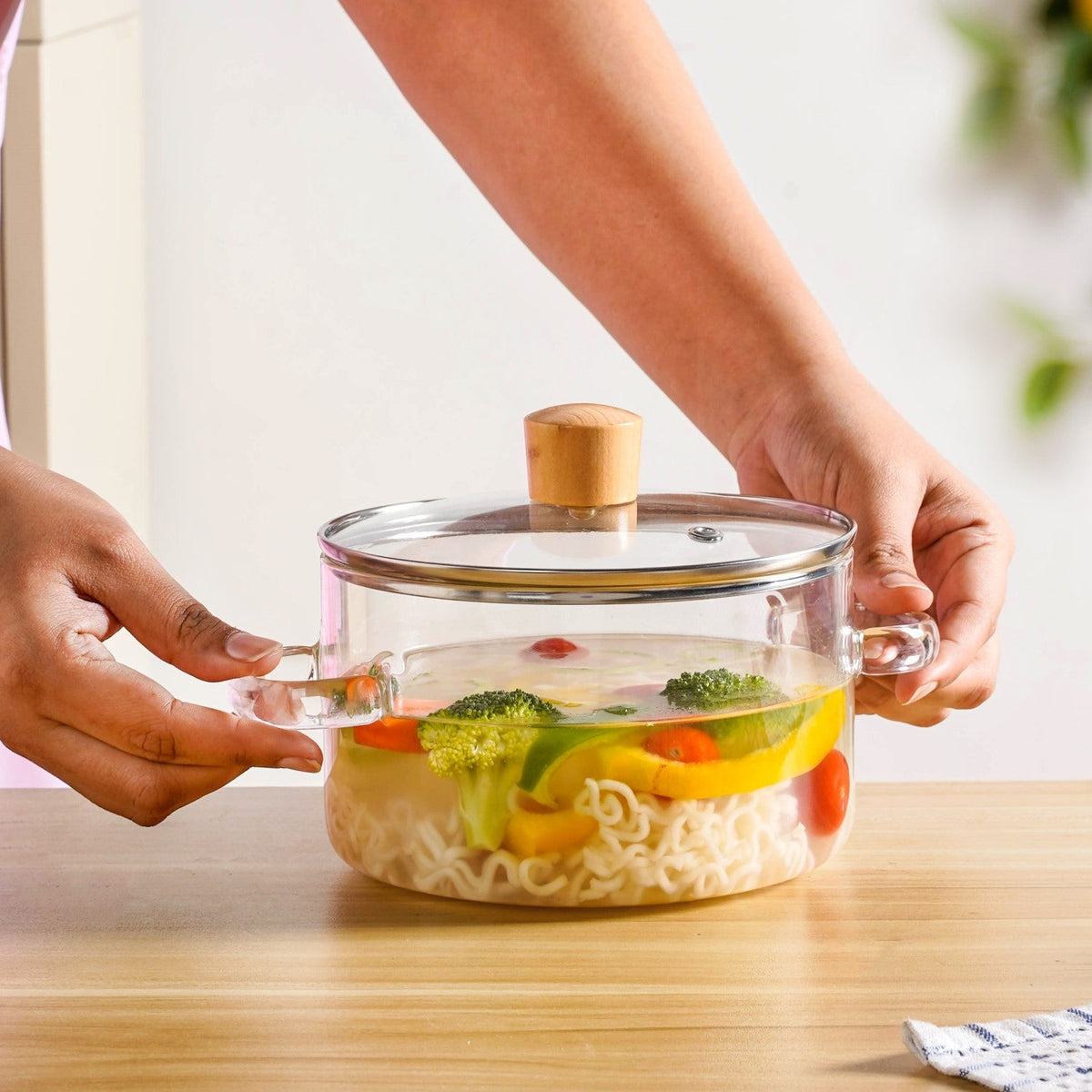 Clear Borosilicate Glass Cooking Pot With Lid 1800ml Nestasia