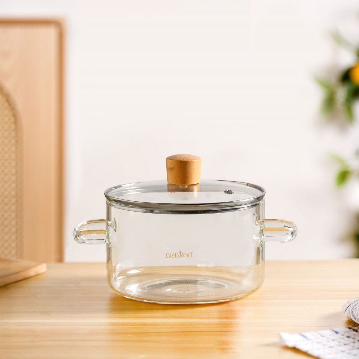 Clear Borosilicate Glass Cooking Pot With Lid 1800ml Nestasia