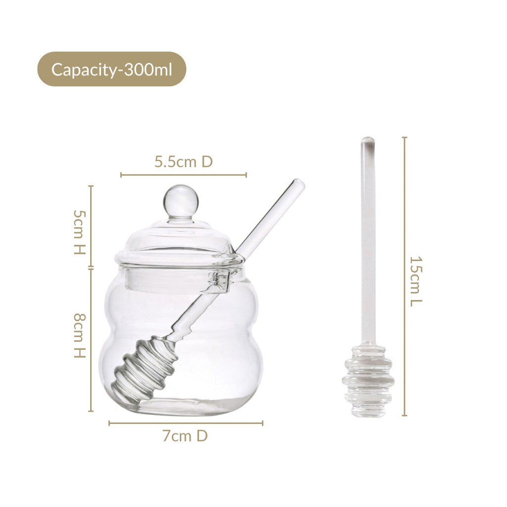 Glass Honey Jar with Dipper And Lid 300ml Nestasia